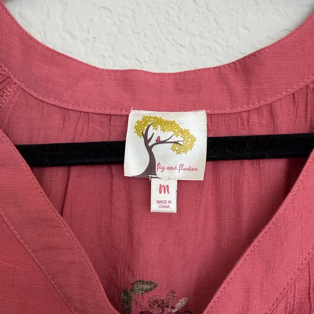 Fig & Flower dusty rose floral embroidered dress with ruffle sleeves - Picture 3 of 5